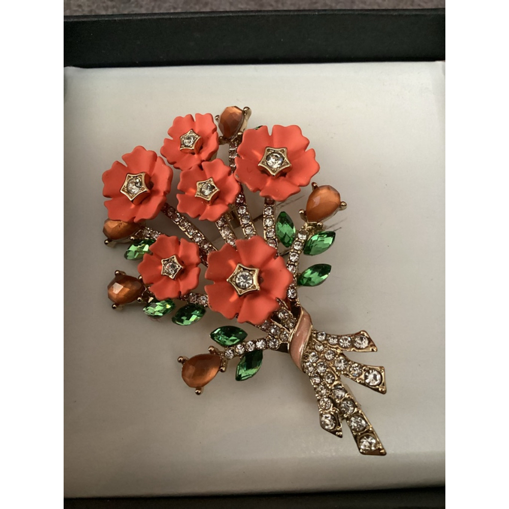 Unbranded Coral Green Floral Brooch